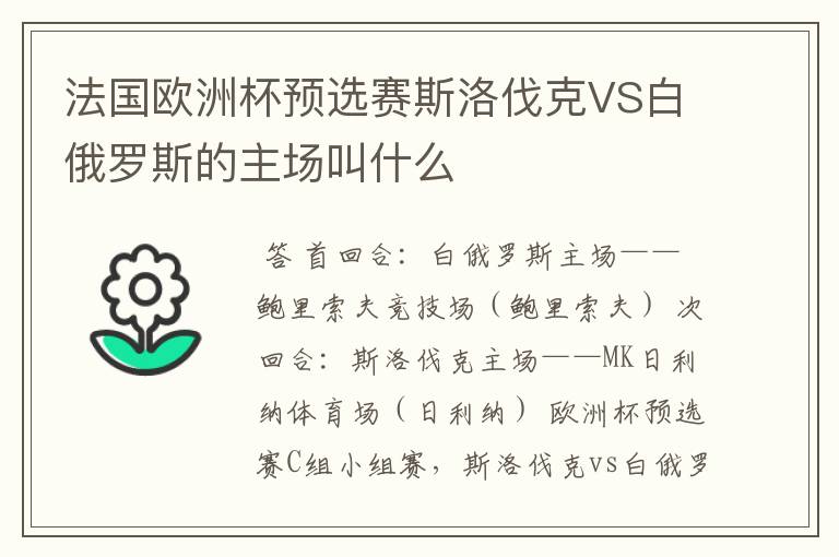 法国欧洲杯预选赛斯洛伐克VS白俄罗斯的主场叫什么