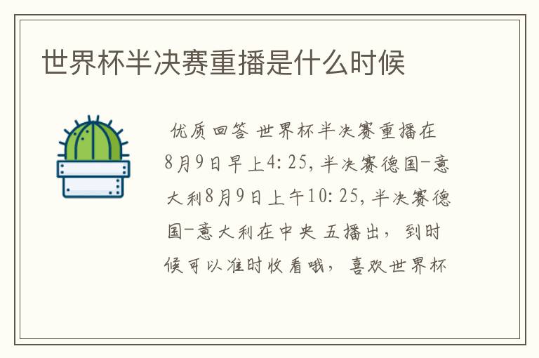 世界杯半决赛重播是什么时候