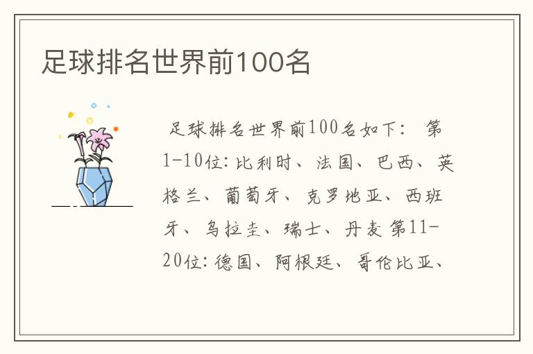足球排名世界前100名