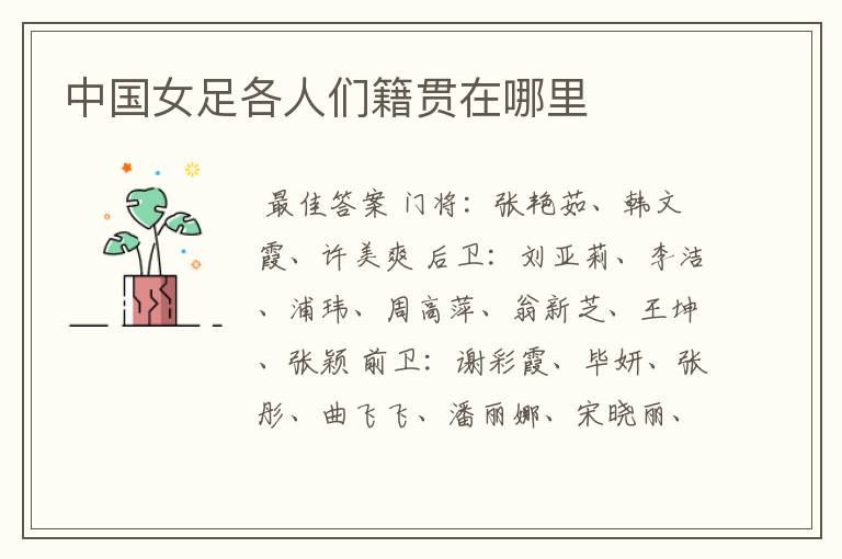 中国女足各人们籍贯在哪里
