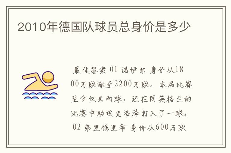 2010年德国队球员总身价是多少