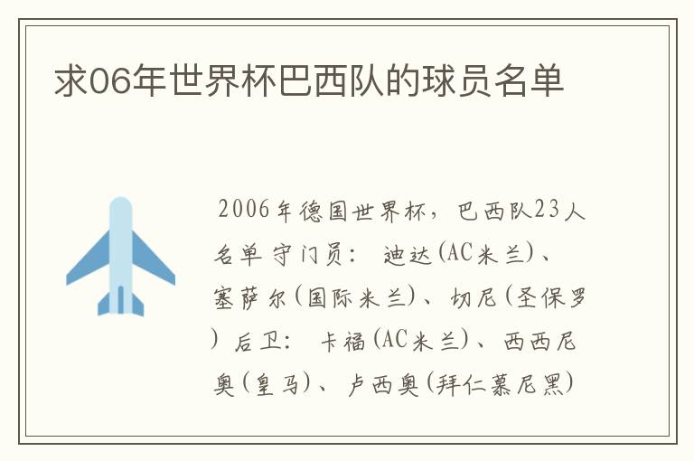 求06年世界杯巴西队的球员名单