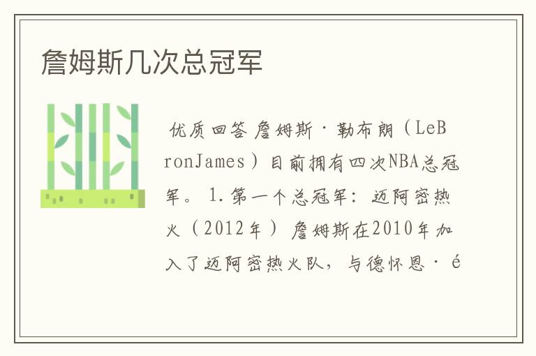 詹姆斯几次总冠军