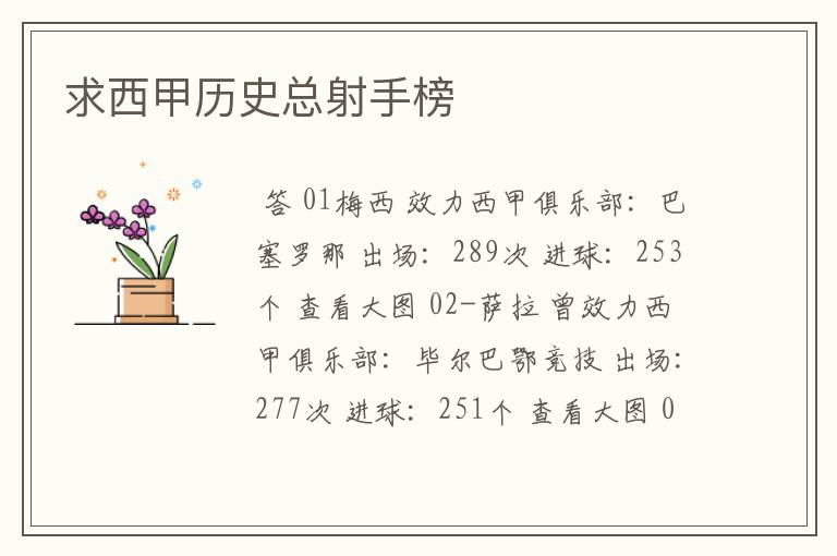 求西甲历史总射手榜
