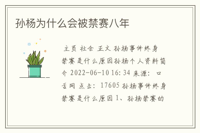 孙杨为什么会被禁赛八年