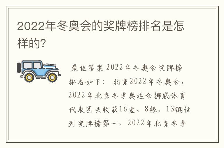 2022年冬奥会的奖牌榜排名是怎样的?