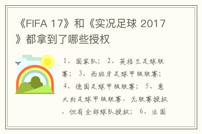 《FIFA 17》和《实况足球 2017》都拿到了哪些授权