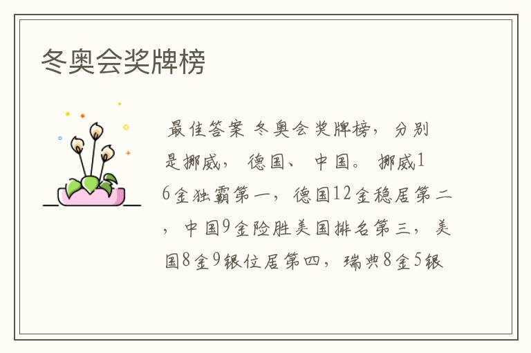冬奥会奖牌榜