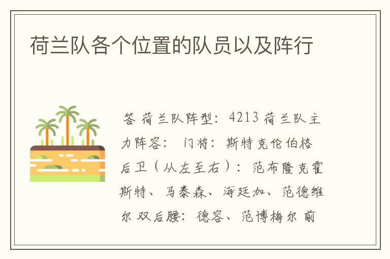 荷兰队各个位置的队员以及阵行