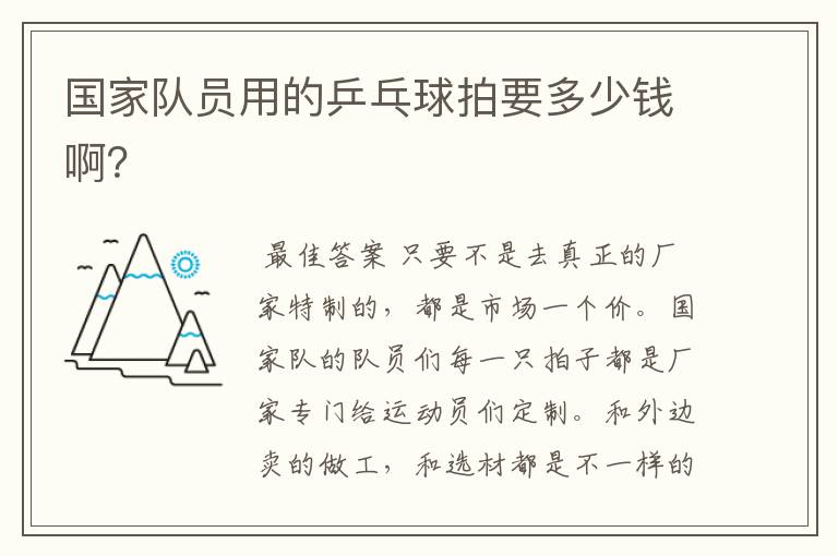 国家队员用的乒乓球拍要多少钱啊?