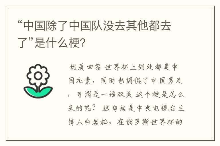 “中国除了中国队没去其他都去了”是什么梗?