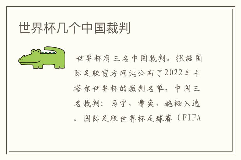 世界杯几个中国裁判