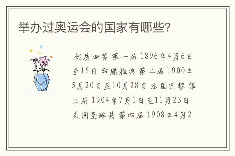 举办过奥运会的国家有哪些?