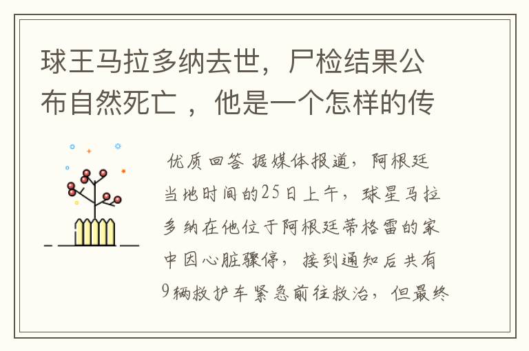 球王马拉多纳去世,尸检结果公布自然死亡 ,他是一个怎样的传奇人物?