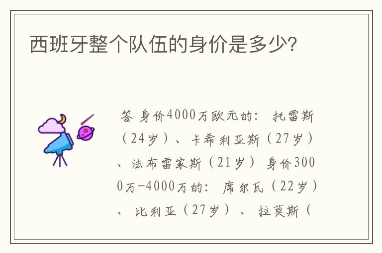 西班牙整个队伍的身价是多少?