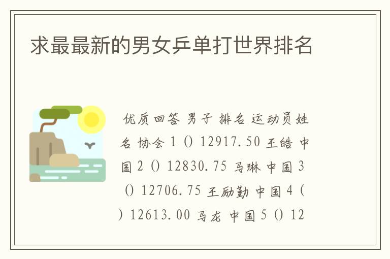求最最新的男女乒单打世界排名