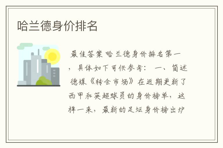 哈兰德身价排名