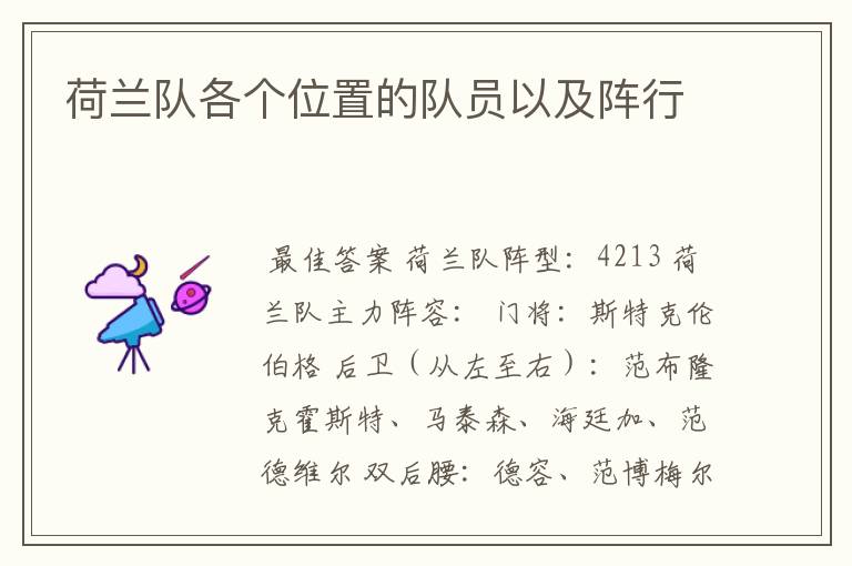 荷兰队各个位置的队员以及阵行