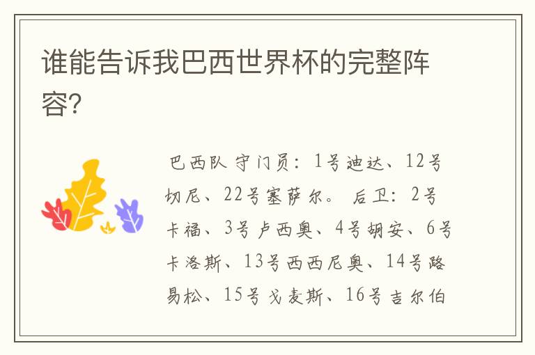 谁能告诉我巴西世界杯的完整阵容?