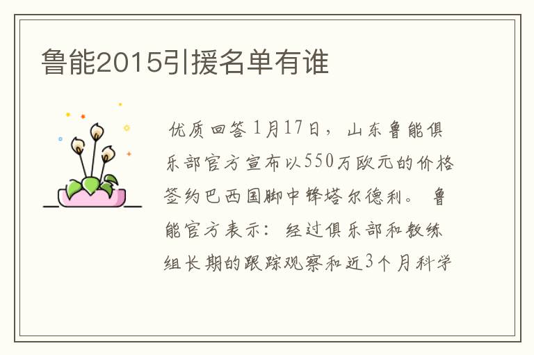 鲁能2015引援名单有谁