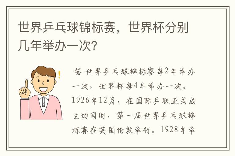 世界乒乓球锦标赛,世界杯分别几年举办一次?