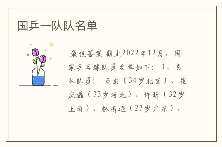 国乒一队队名单