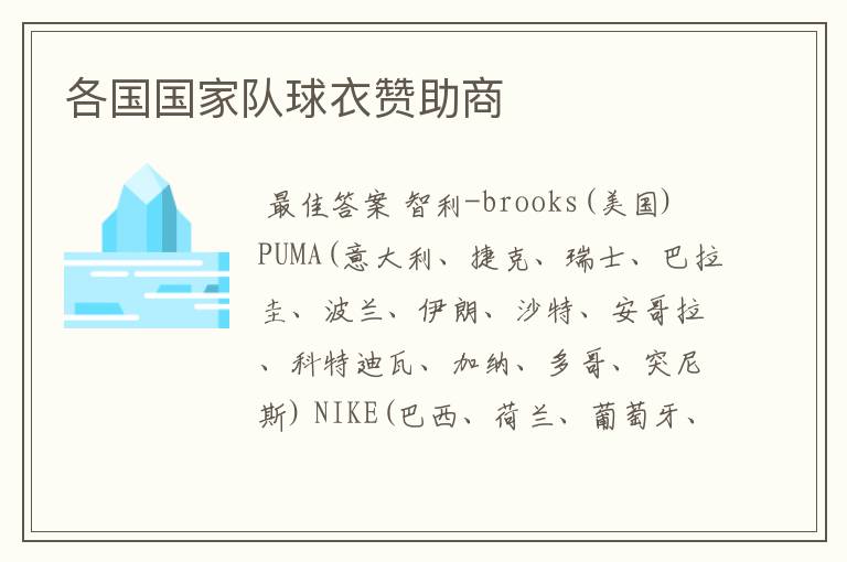 各国国家队球衣赞助商