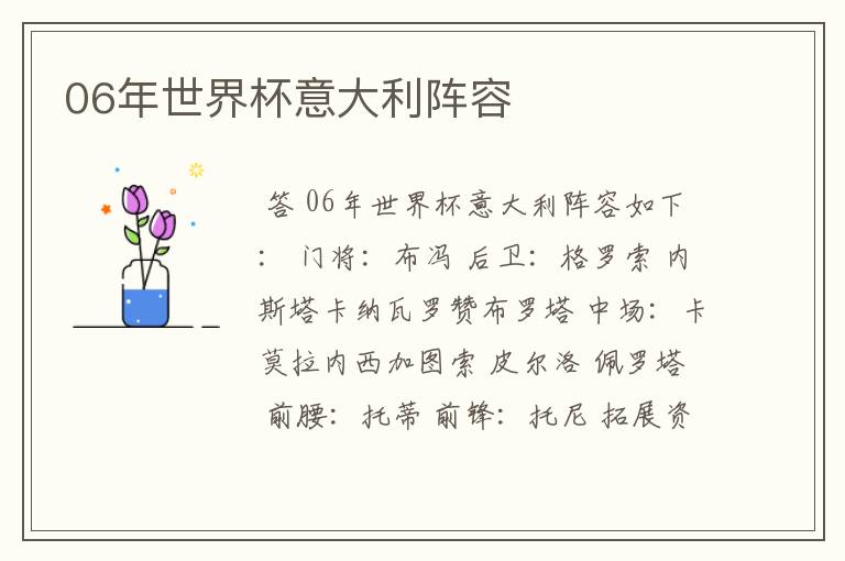 06年世界杯意大利阵容