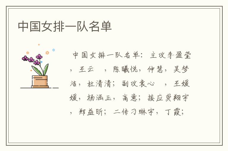 中国女排一队名单