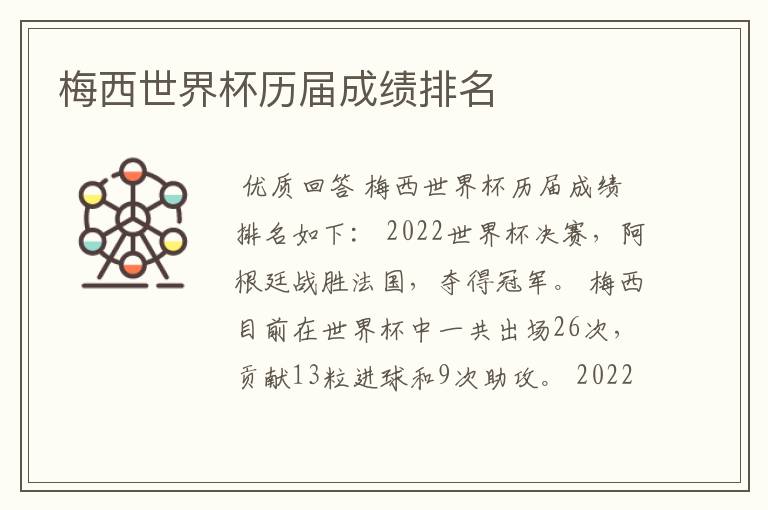 梅西世界杯历届成绩排名
