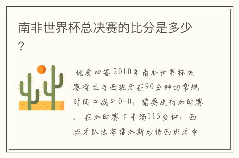 南非世界杯总决赛的比分是多少?
