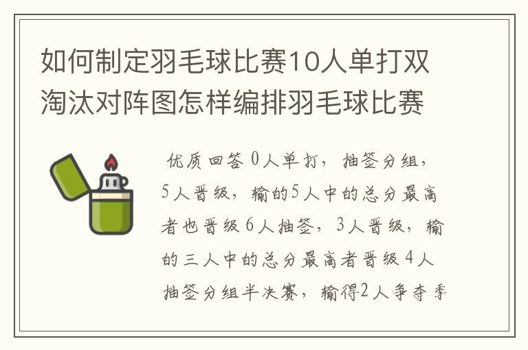 如何制定羽毛球比赛10人单打双淘汰对阵图怎样编排羽毛球比赛的赛制