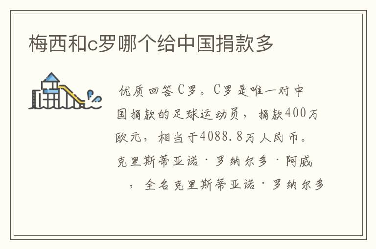 梅西和c罗哪个给中国捐款多