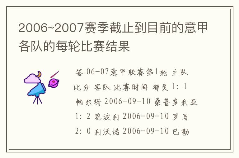 2006~2007赛季截止到目前的意甲各队的每轮比赛结果