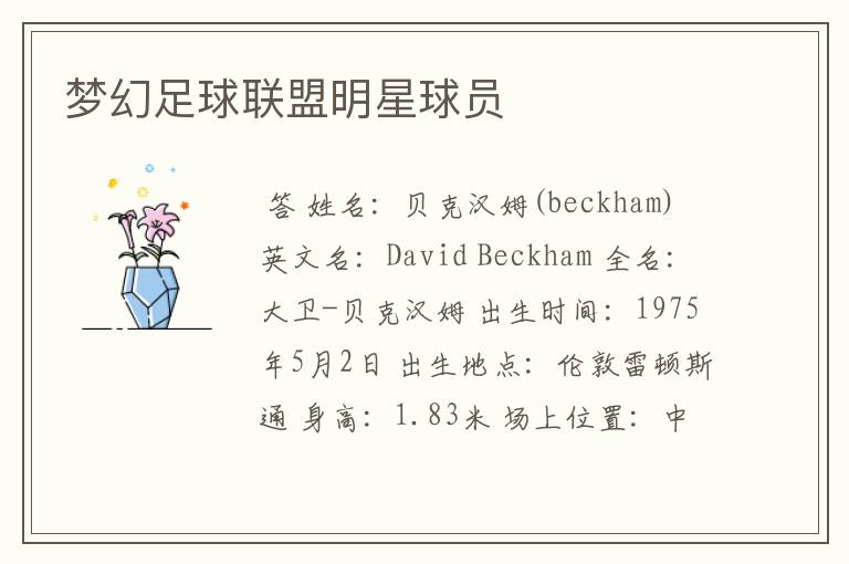 梦幻足球联盟明星球员