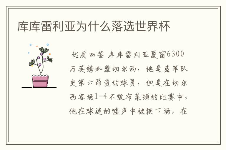 库库雷利亚为什么落选世界杯