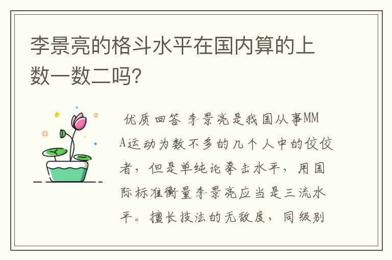 李景亮的格斗水平在国内算的上数一数二吗?