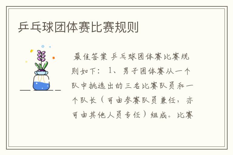 乒乓球团体赛比赛规则