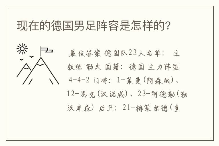 现在的德国男足阵容是怎样的?