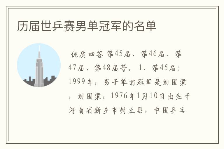 历届世乒赛男单冠军的名单