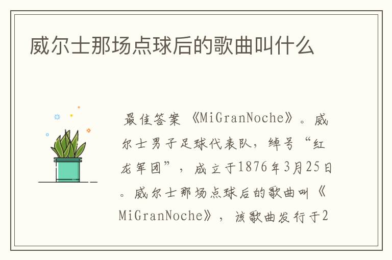 威尔士那场点球后的歌曲叫什么