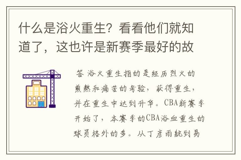 什么是浴火重生?看看他们就知道了,这也许是新赛季最好的故事吧