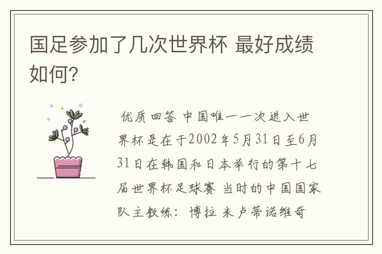 国足参加了几次世界杯 最好成绩如何?