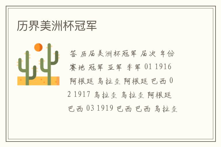 历界美洲杯冠军