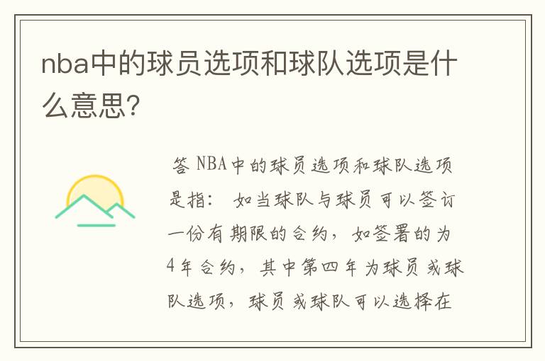 nba中的球员选项和球队选项是什么意思?