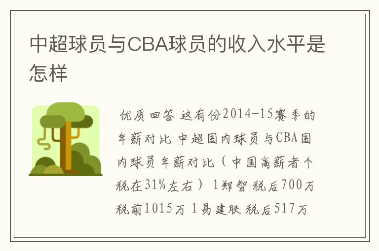 中超球员与CBA球员的收入水平是怎样
