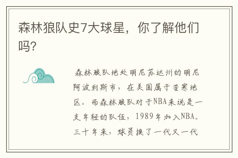 森林狼队史7大球星,你了解他们吗?