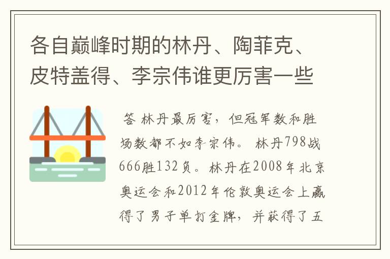 各自巅峰时期的林丹、陶菲克、皮特盖得、李宗伟谁更厉害一些？