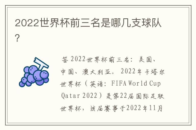 2022世界杯前三名是哪几支球队?