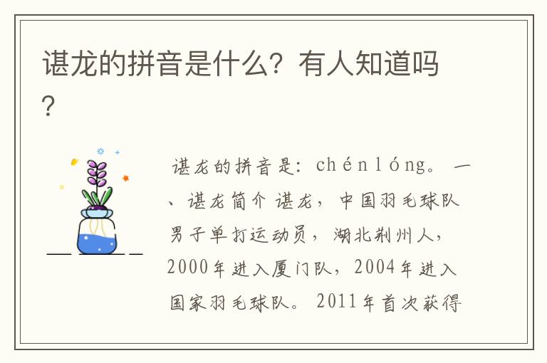 谌龙的拼音是什么?有人知道吗?